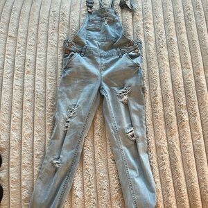 Justice Light Blue Distressed Denim Overalls